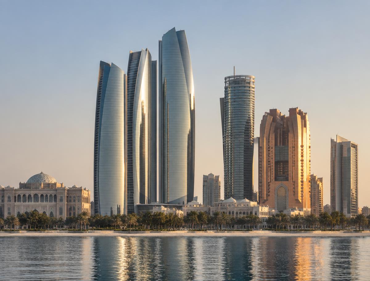Abu Dhabi skyline in warm evening light